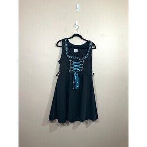 VTG Gaudi Leathers Womens Dirndl Dress Corset Tie 8 Black Whimsigoth Oktoberfest